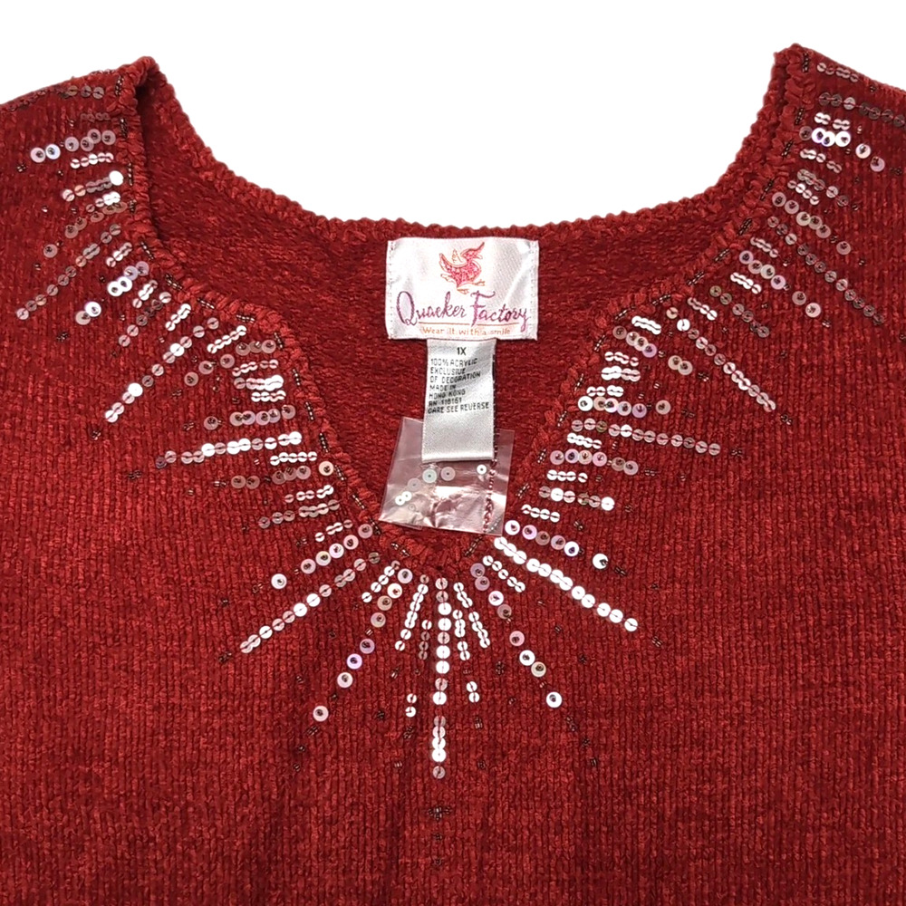 Quacker Factory Embellished Sweater Womens‎ Plus Size 1X Red Chenille NEW NWT - Picture 7 of 15